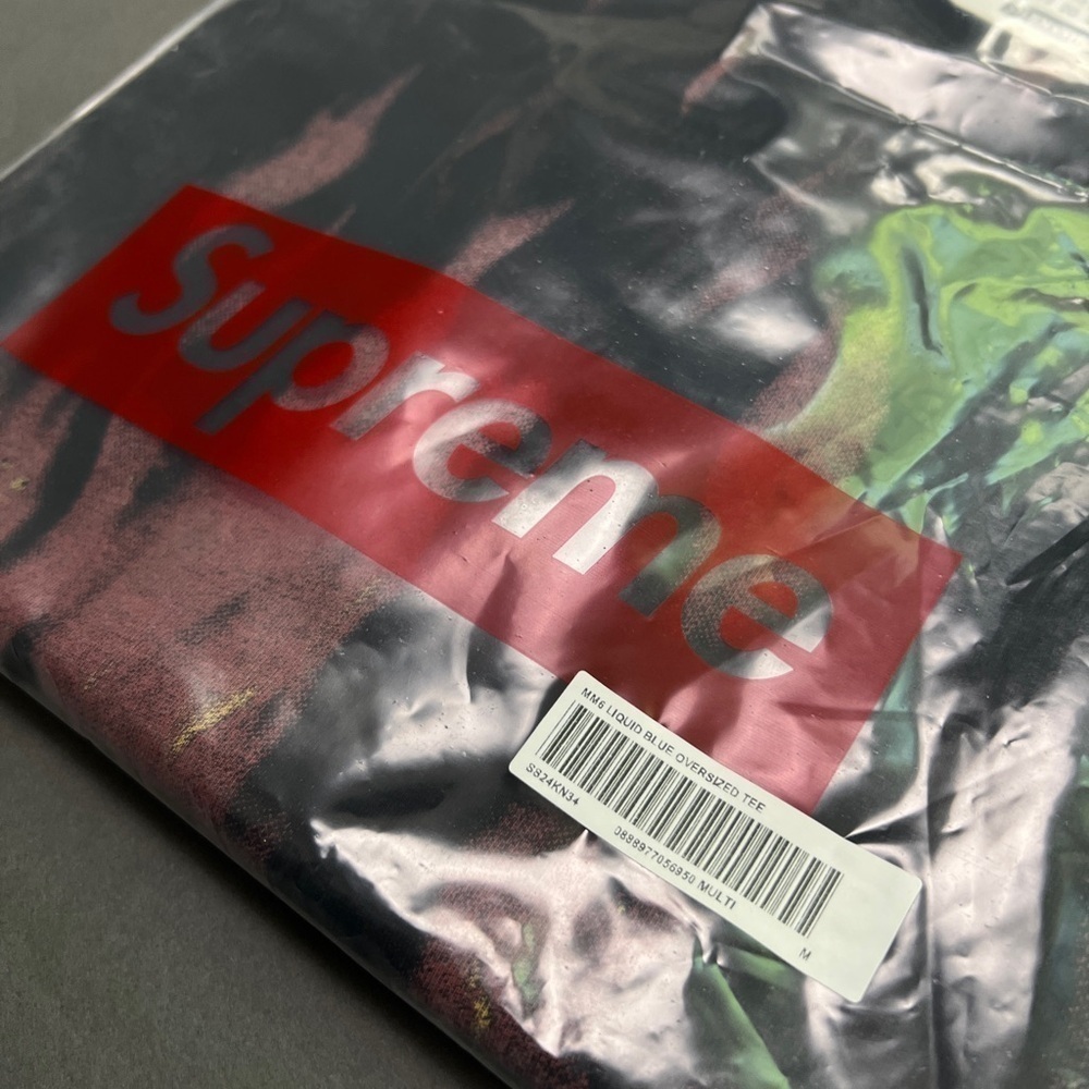 Supreme Maison Margiela MM6 Liquid Blue Oversized Skull Flames Tee - Picture 7 of 8